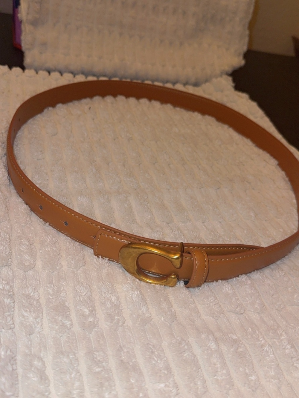 Tan Leather Belt with Gold Buckle - Picture 12 of 16